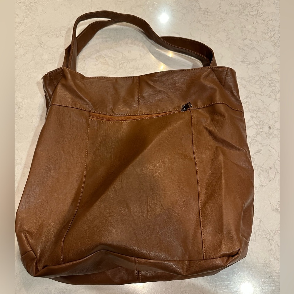 Brown faux leather shoulder bag